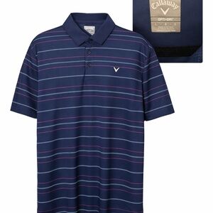 Callaway Men's Navy and Pink Striped Polo Shirt